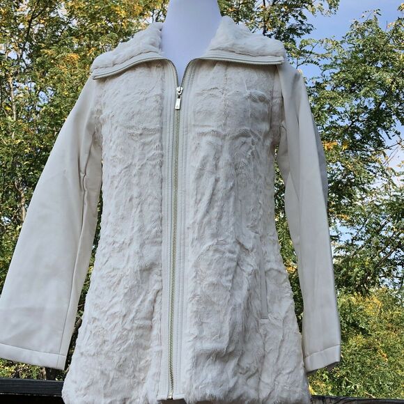 Dennis Basso Faux Fur Zip Front Jacket with Zip-Off Sleeves Ivory XXS NEW! - Picture 2 of 7